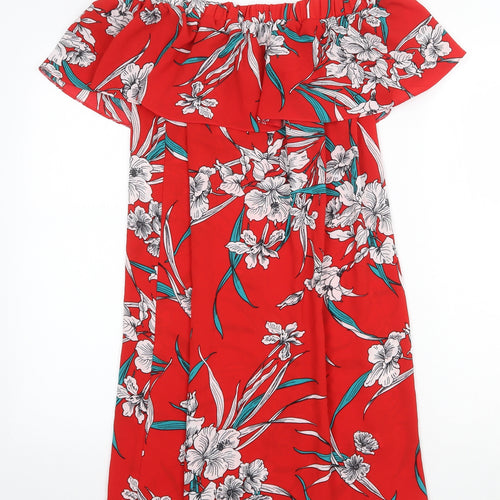 F&F Womens Red Floral Polyester Shift Size 10 Off the Shoulder Pullover