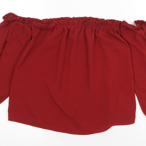 H&M Womens Red Polyester Basic Blouse Size 10 Off the Shoulder - Bardot