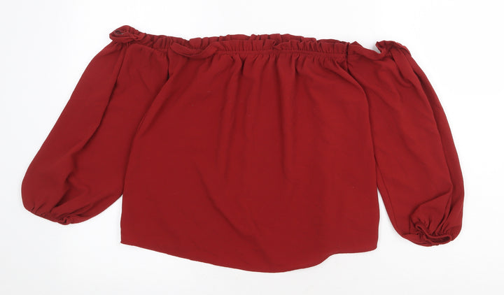 H&M Womens Red Polyester Basic Blouse Size 10 Off the Shoulder - Bardot