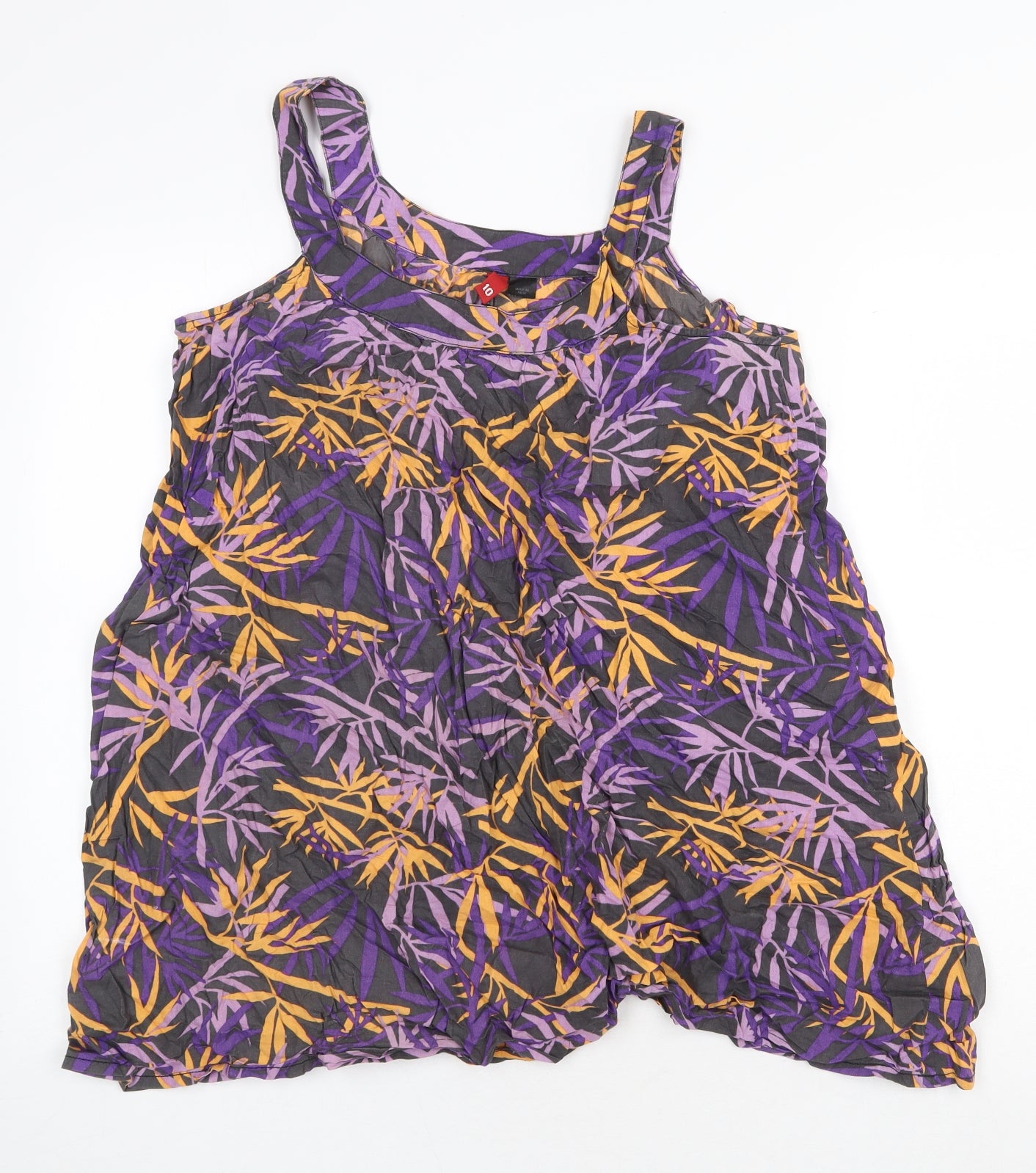 H&M Womens Purple Floral 100% Cotton Tunic Tank Size 10 Scoop Neck