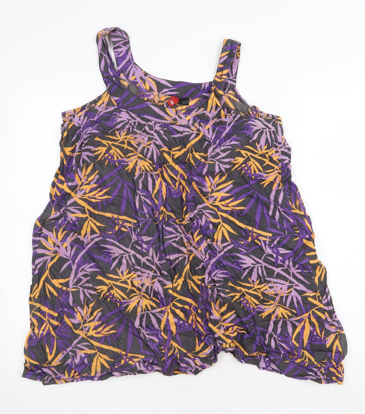 H&M Womens Purple Floral 100% Cotton Tunic Tank Size 10 Scoop Neck