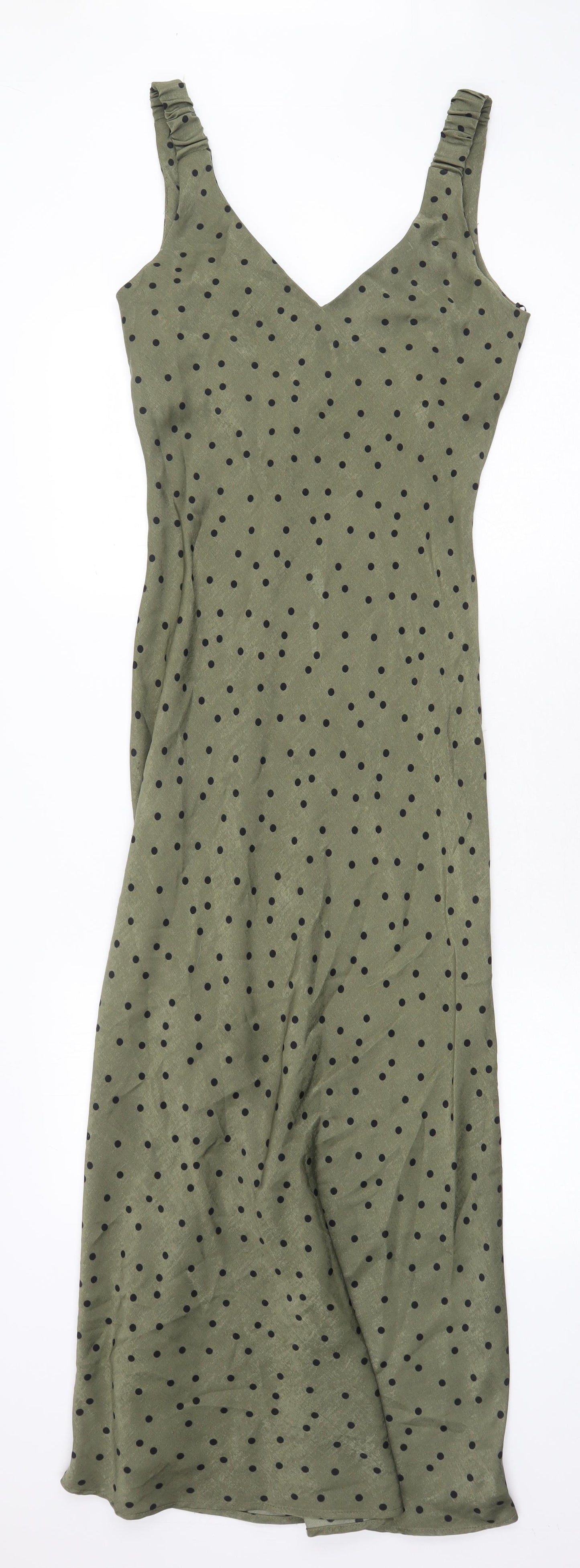 Zara Womens Green Polka Dot Polyester Maxi Size XS V-Neck Pullover