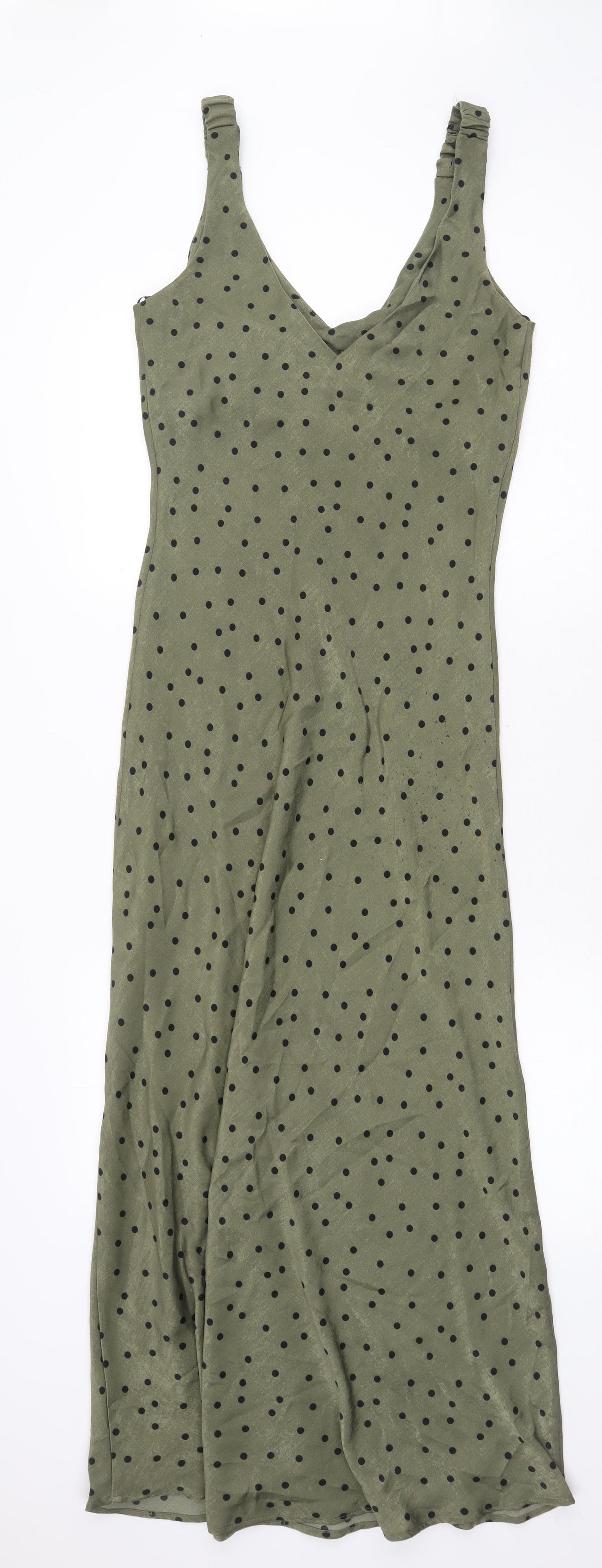Zara Womens Green Polka Dot Polyester Maxi Size XS V-Neck Pullover