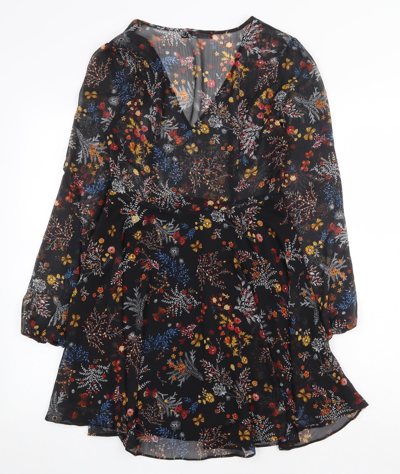 Boohoo Womens Black Floral Polyester Mini Size 8 V-Neck Zip