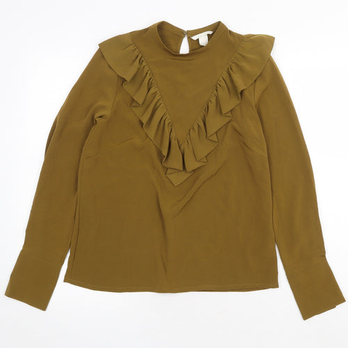 H&M Womens Green Polyester Basic Blouse Size 6 Round Neck