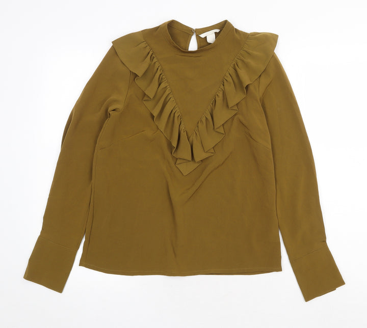 H&M Womens Green Polyester Basic Blouse Size 6 Round Neck