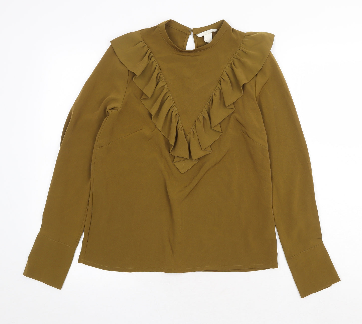 H&M Womens Green Polyester Basic Blouse Size 6 Round Neck