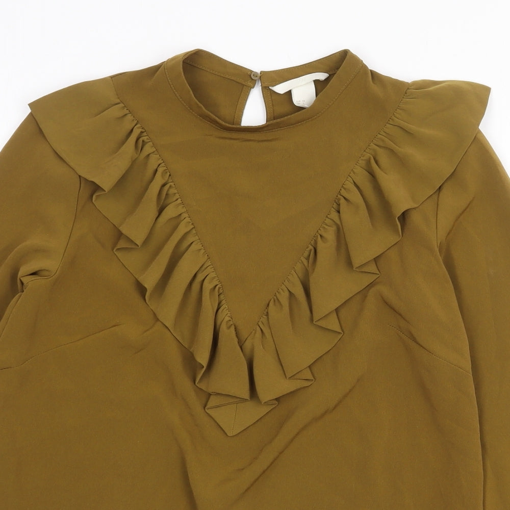 H&M Womens Green Polyester Basic Blouse Size 6 Round Neck