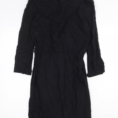 H&M Womens Black Viscose A-Line Size 8 V-Neck Pullover - Lace Up Detail