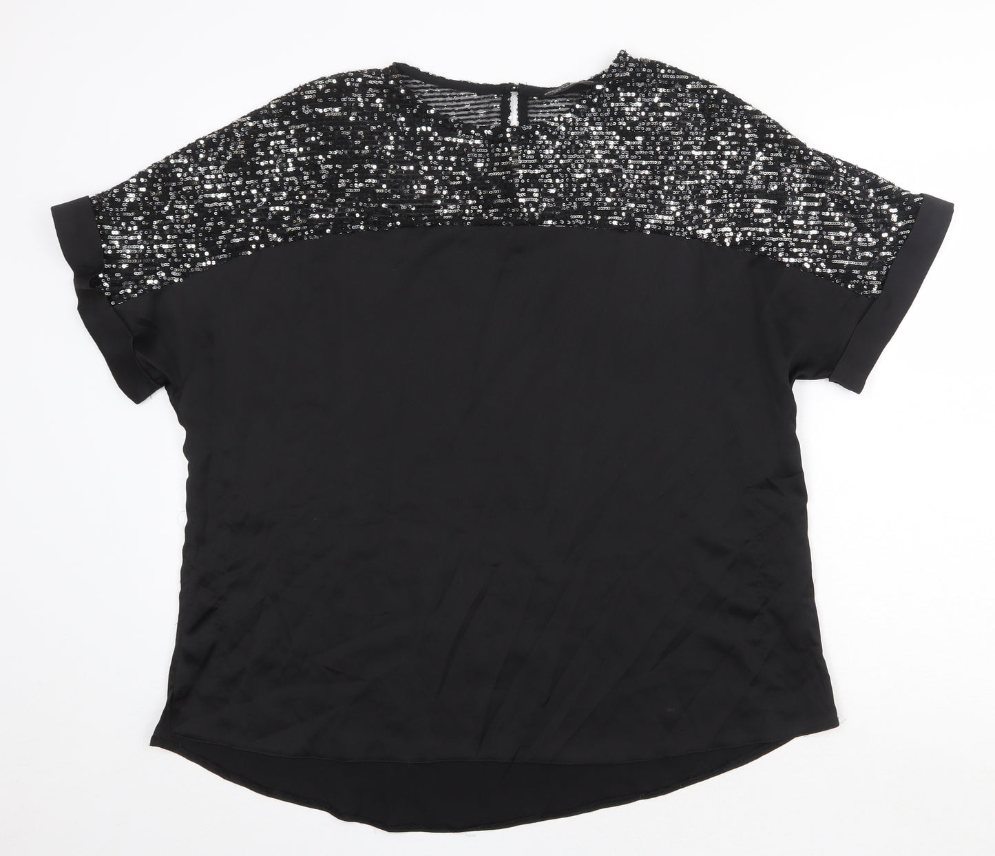 Dorothy Perkins Womens Black Polyester Basic T-Shirt Size 18 Round Neck