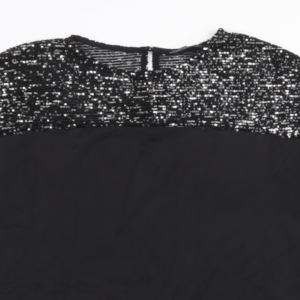 Dorothy Perkins Womens Black Polyester Basic T-Shirt Size 18 Round Neck