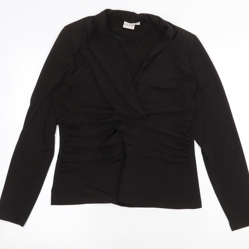 Oscar B Womens Black Polyester Basic Blouse Size 14 V-Neck