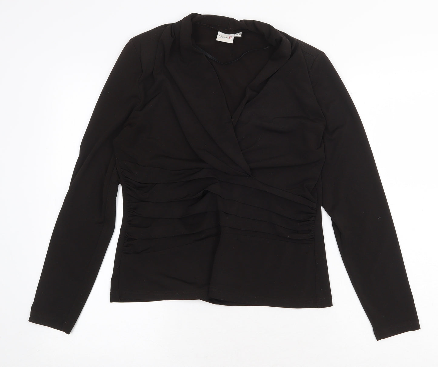 Oscar B Womens Black Polyester Basic Blouse Size 14 V-Neck