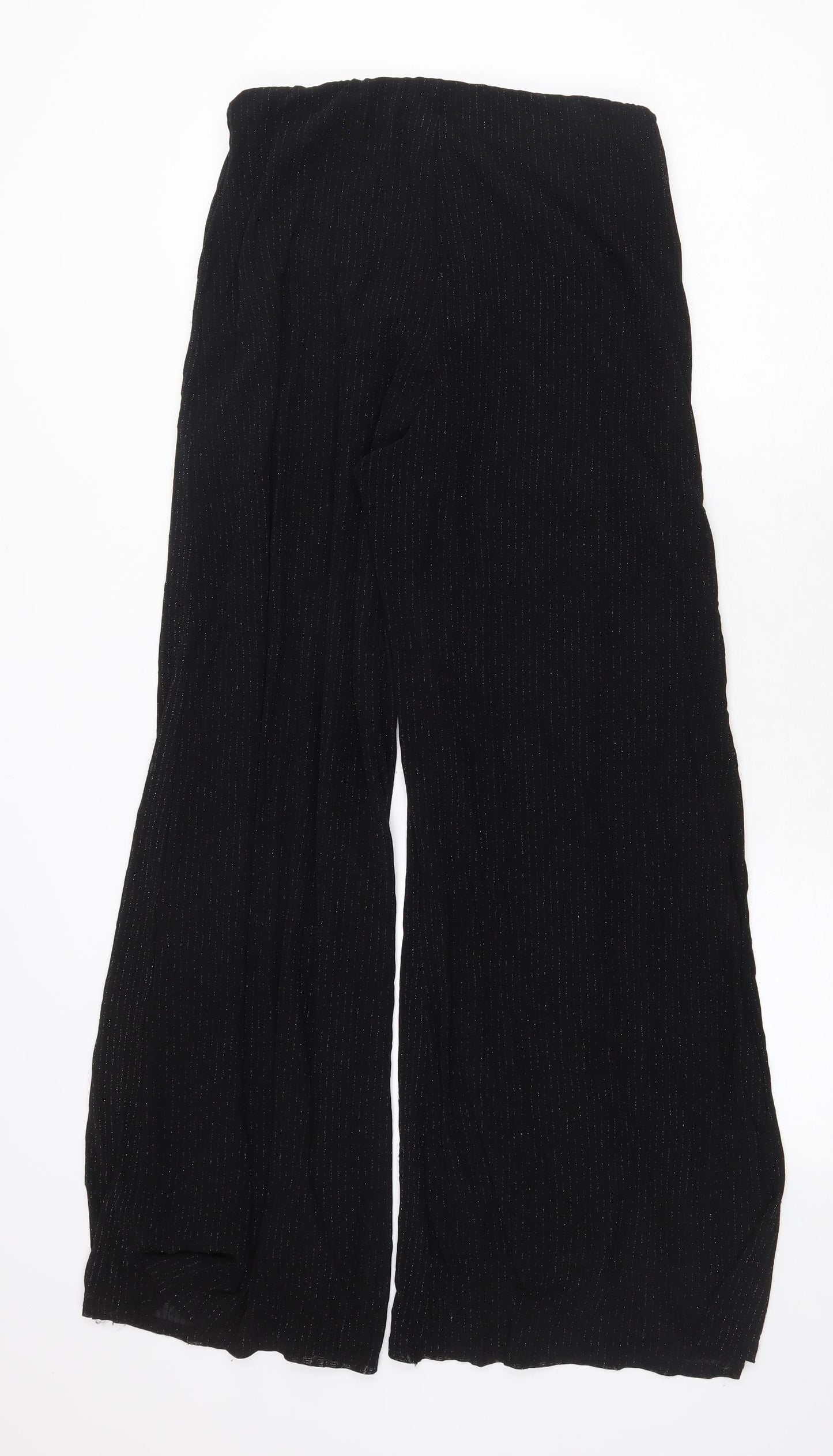 Saloos Womens Black Striped Nylon Trousers Size L Regular