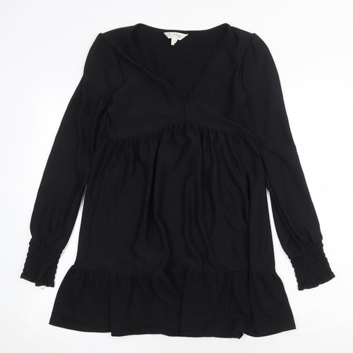 Miss Selfridge Womens Black Polyester Mini Size 10 V-Neck Pullover