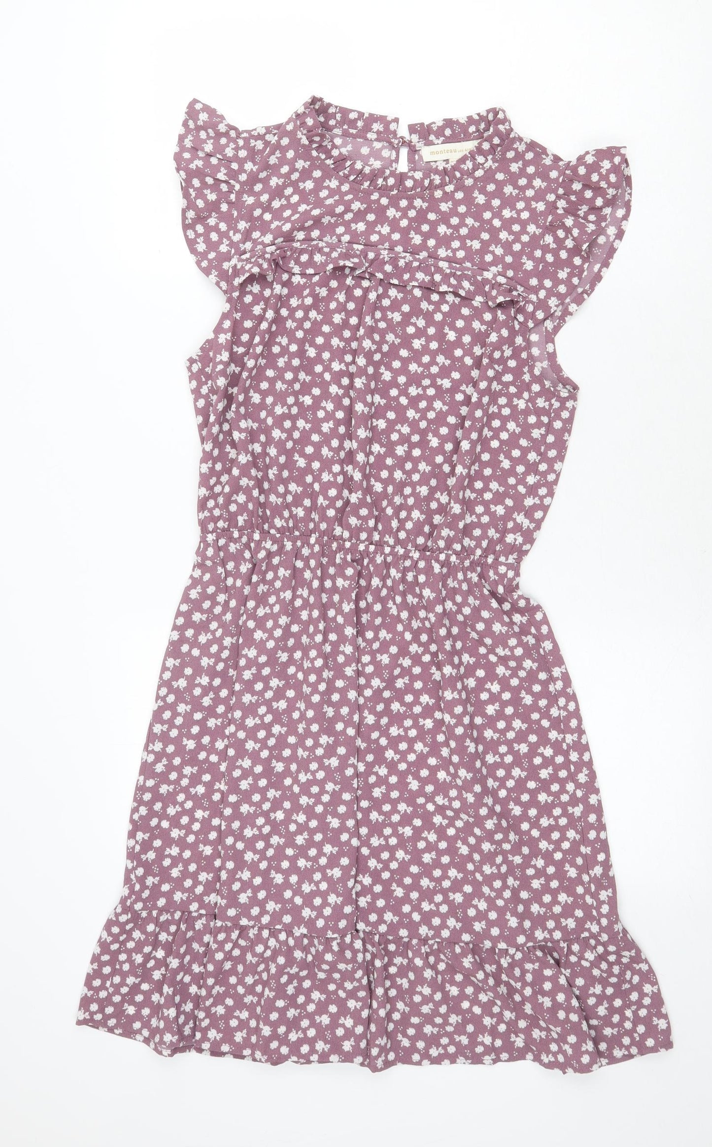 Monteau Womens Orange Geometric Polyester A-Line Size M Round Neck Button