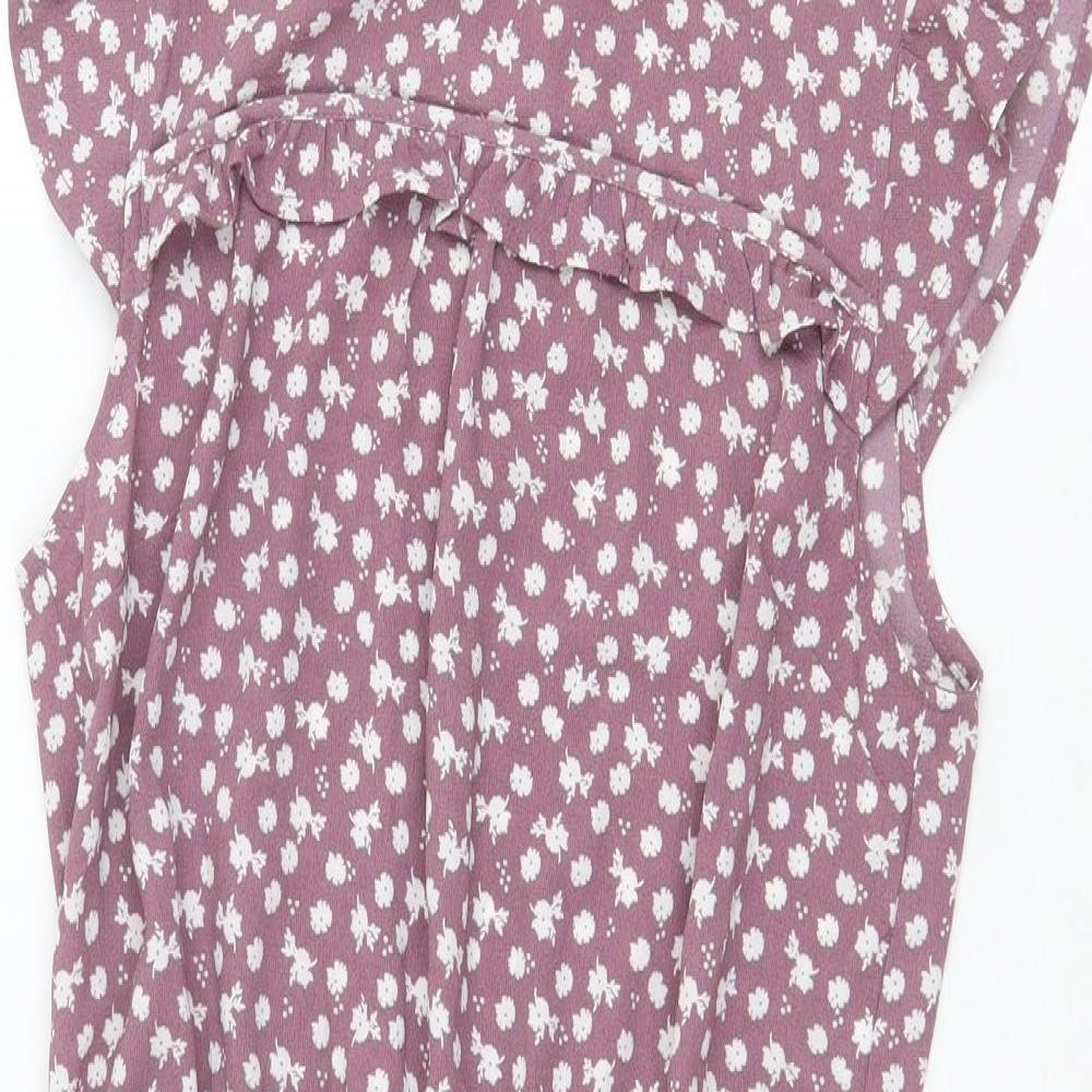 Monteau Womens Orange Geometric Polyester A-Line Size M Round Neck Button