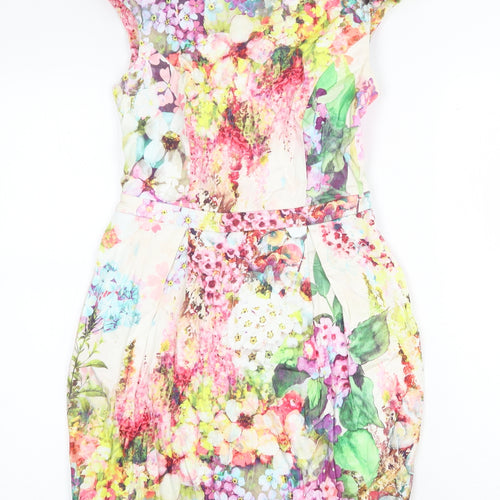 River Island Womens Multicoloured Floral Cotton Sheath Size 8 Round Neck Zip