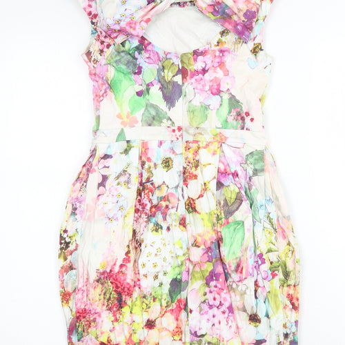 River Island Womens Multicoloured Floral Cotton Sheath Size 8 Round Neck Zip