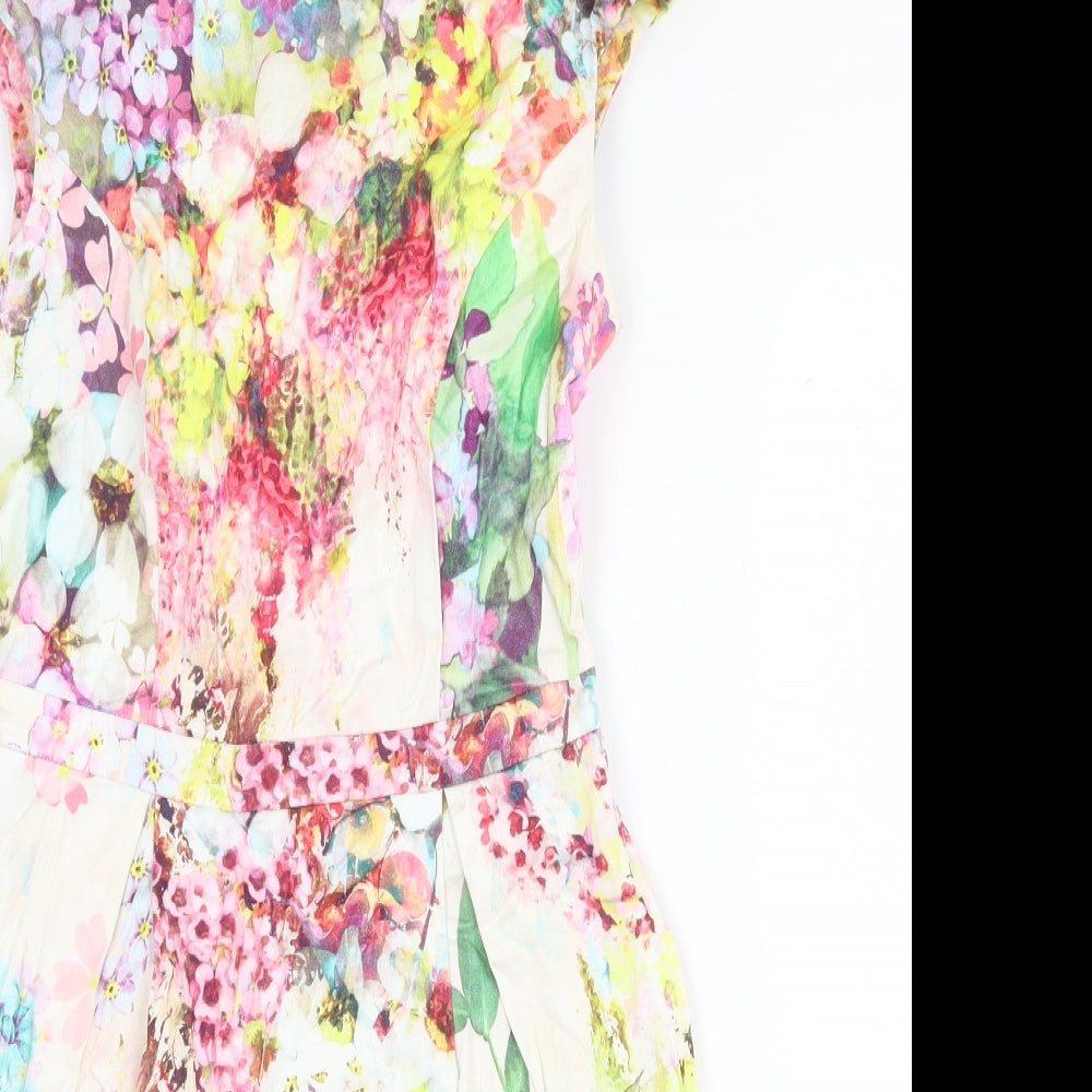 River Island Womens Multicoloured Floral Cotton Sheath Size 8 Round Neck Zip