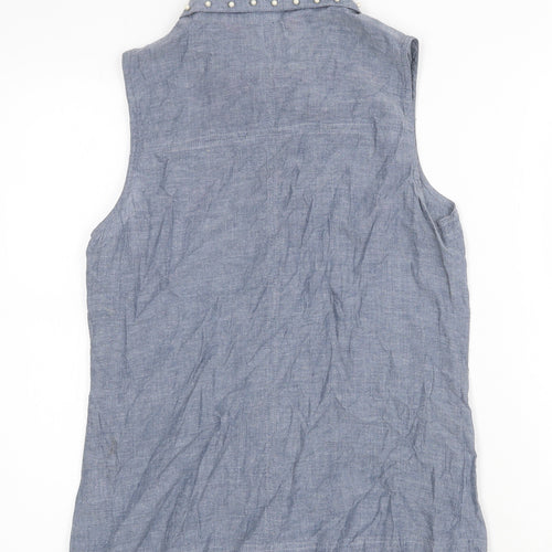 Boohoo Womens Grey 100% Cotton Basic Button-Up Size 10 Collared