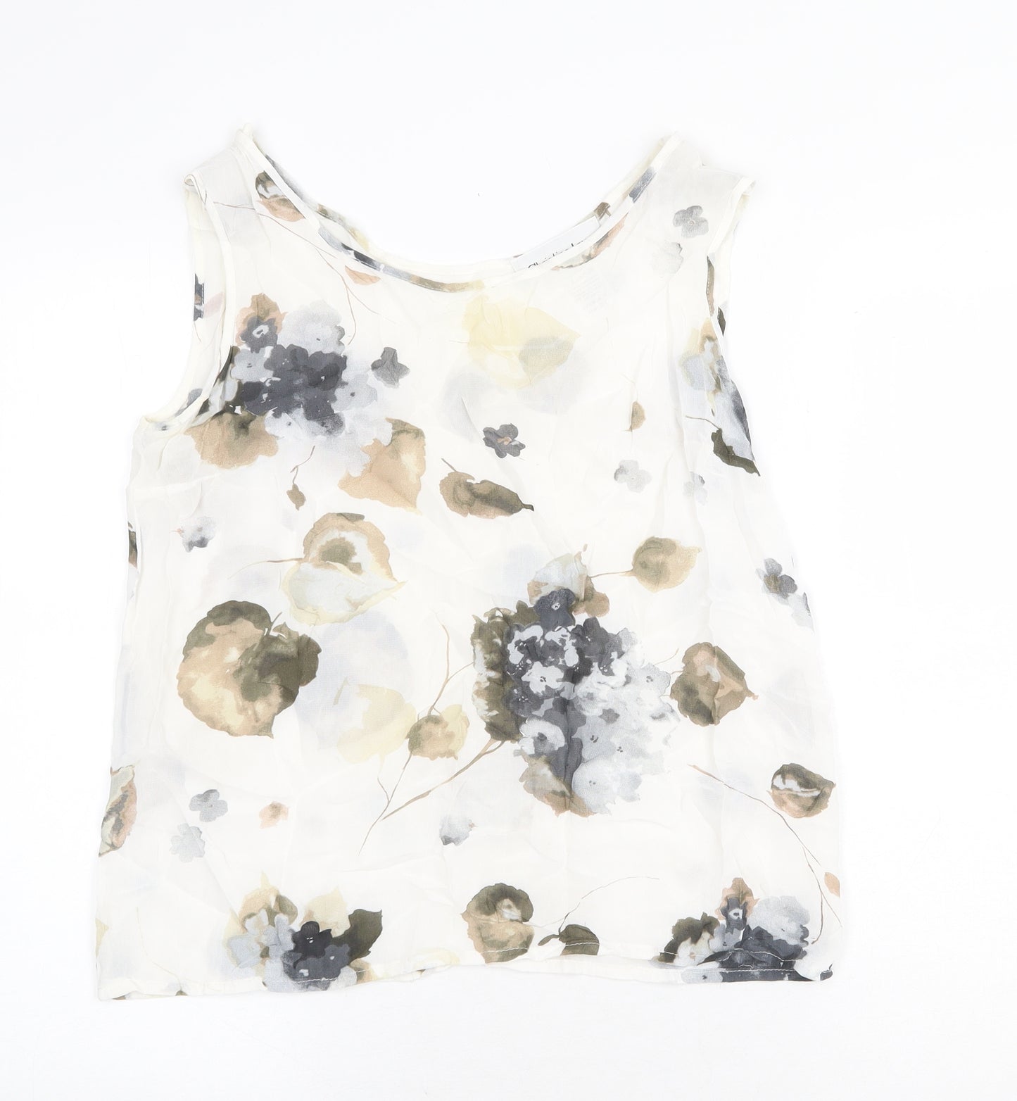 Christine LAURE Womens White Geometric Viscose Basic Tank Size 14 Boat Neck