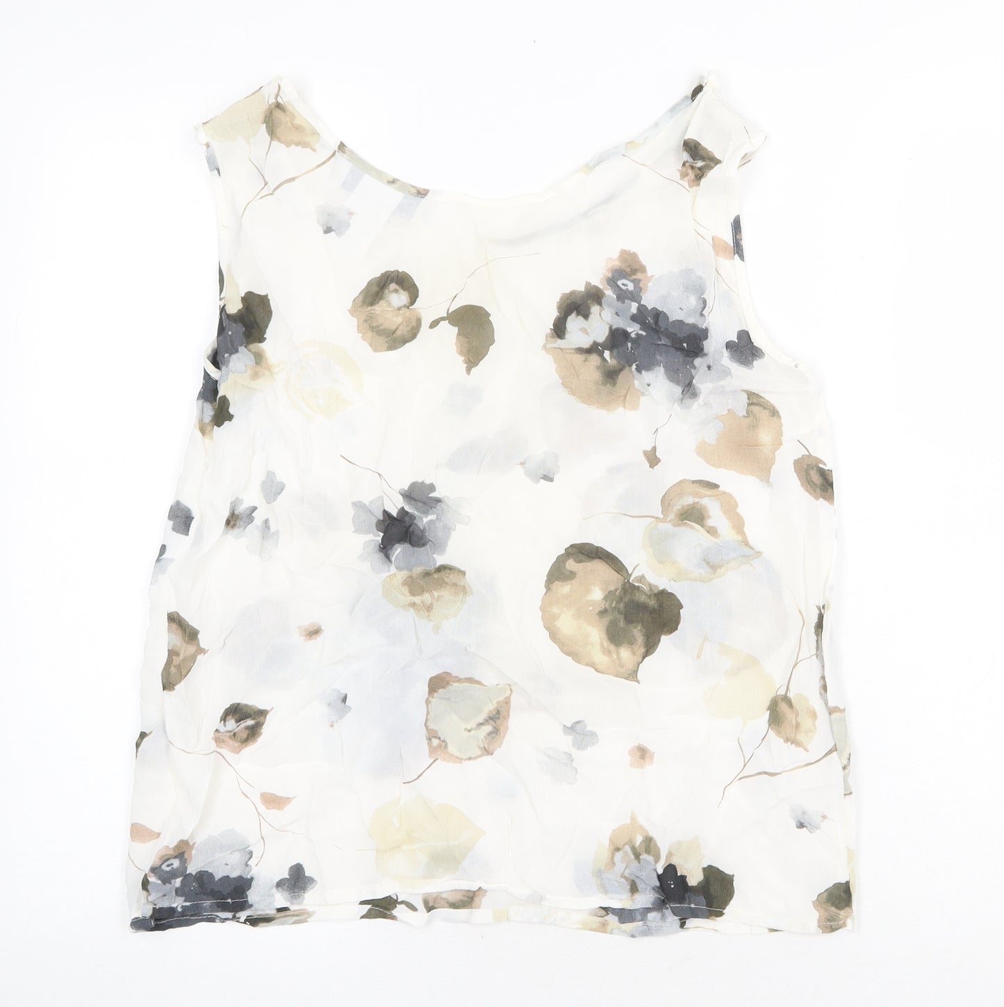 Christine LAURE Womens White Geometric Viscose Basic Tank Size 14 Boat Neck