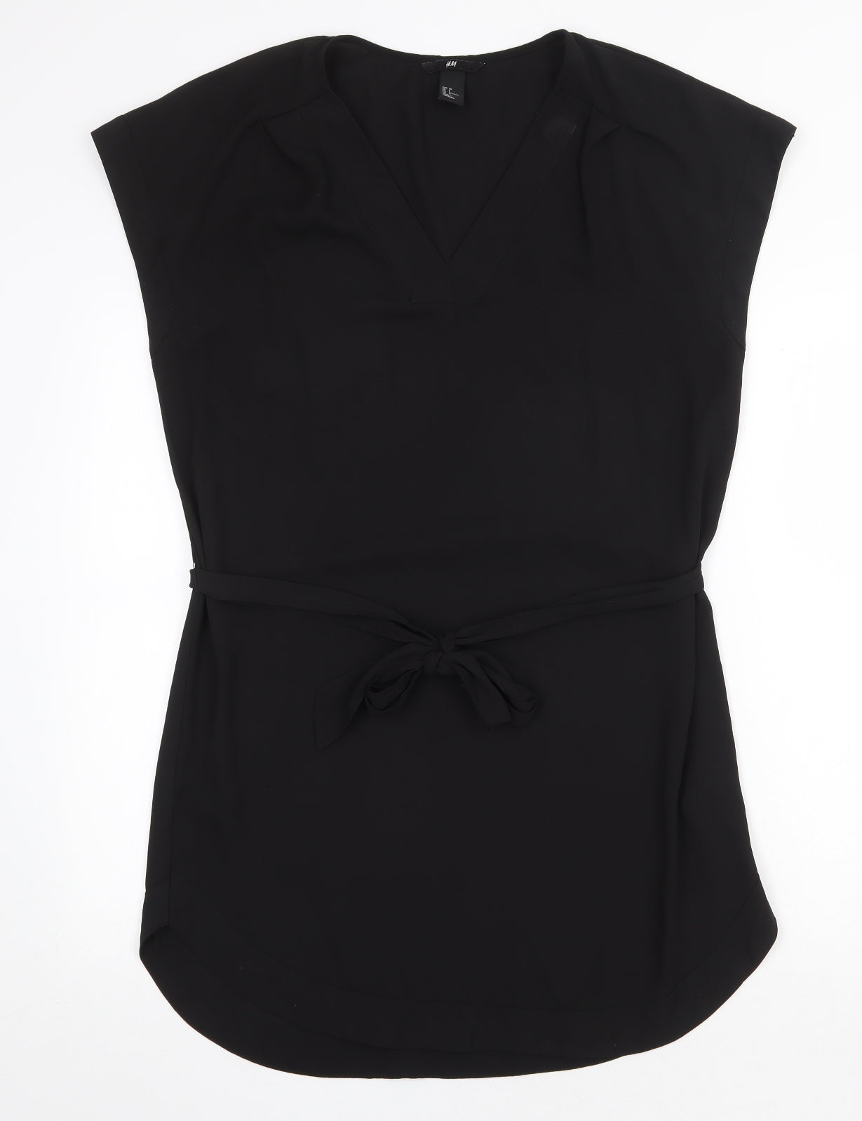 H&M Womens Black Polyester A-Line Size 8 V-Neck Tie