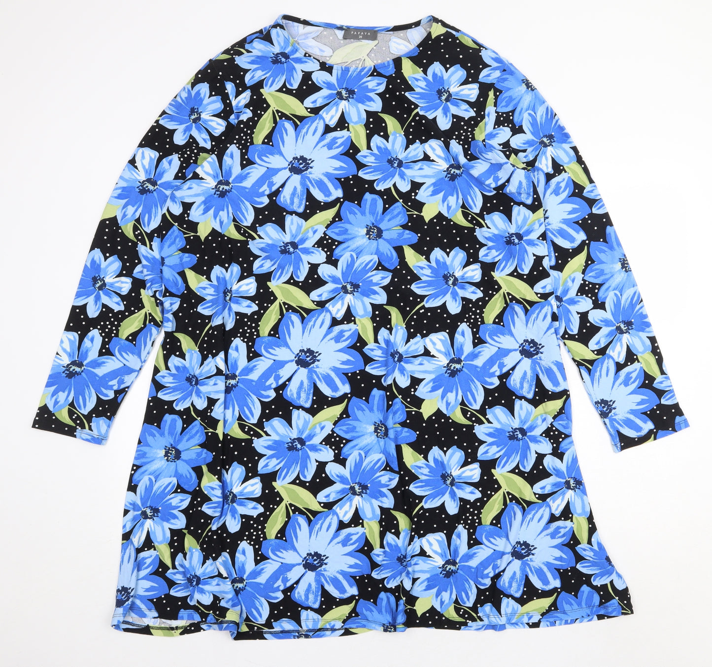 Papaya Womens Blue Floral Polyester Shirt Dress Size 20 Round Neck Pullover