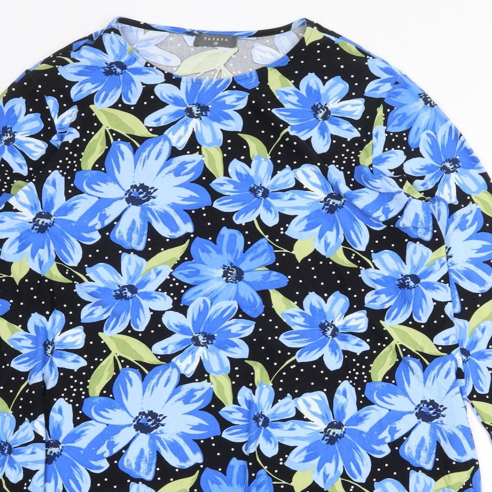 Papaya Womens Blue Floral Polyester Shirt Dress Size 20 Round Neck Pullover