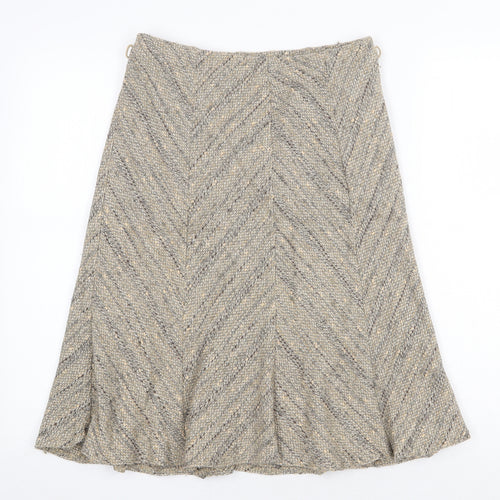 Marks and Spencer Womens Beige Geometric Polyester Swing Skirt Size 12 Zip