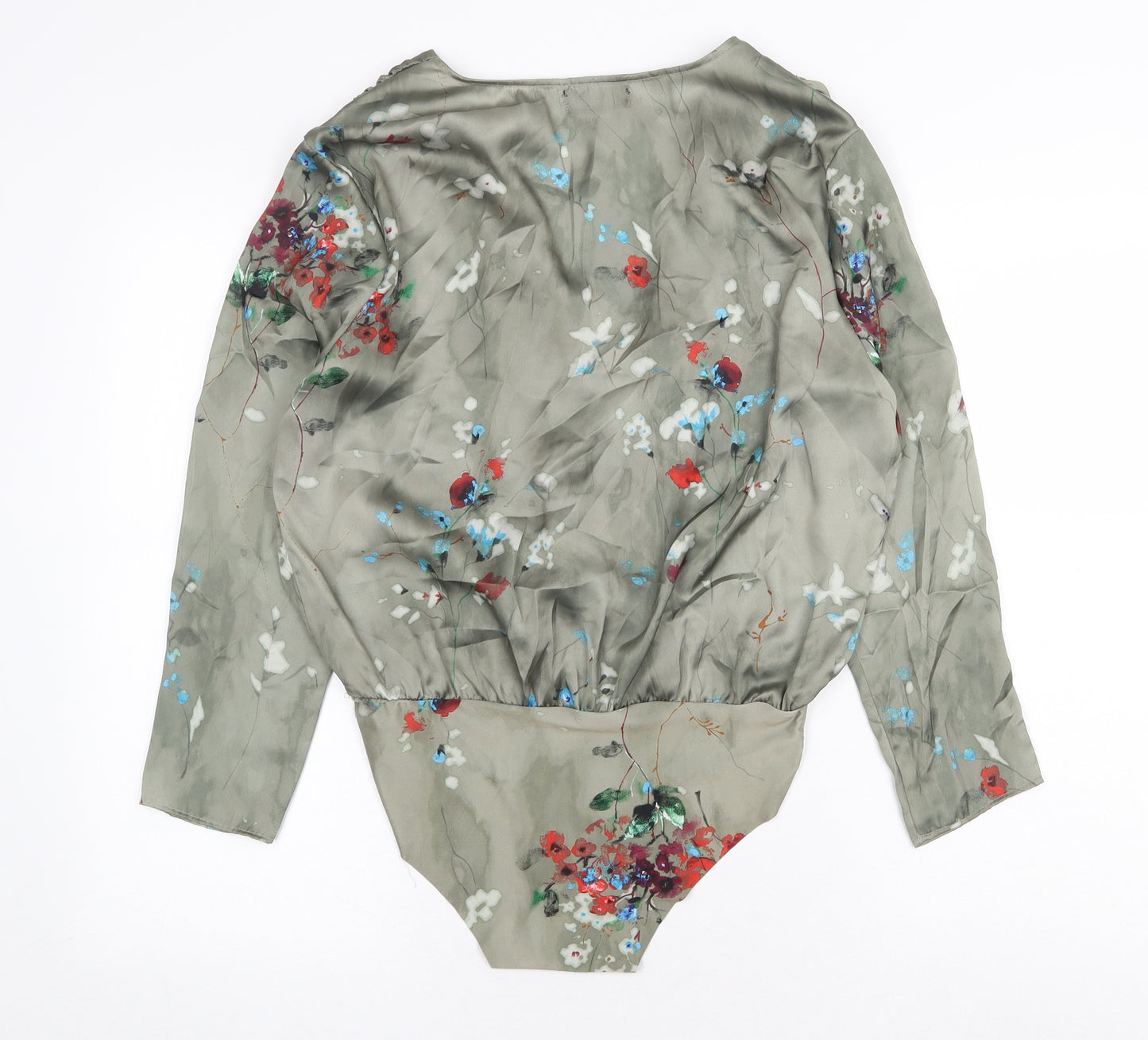 Zara Womens Green Floral Polyester Bodysuit One-Piece Size M Snap