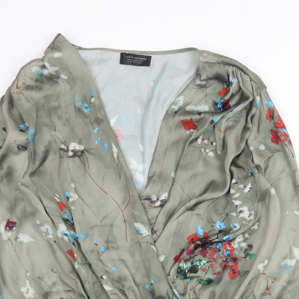 Zara Womens Green Floral Polyester Bodysuit One-Piece Size M Snap