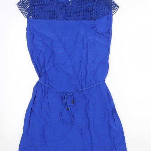 Zara Womens Blue Polyester A-Line Size M Round Neck Tie