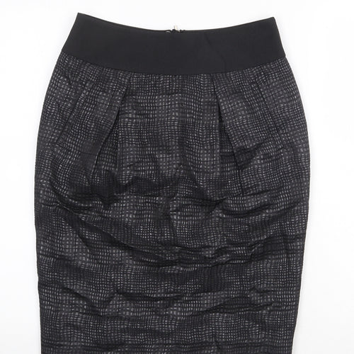 Marks and Spencer Womens Black Geometric Cotton Straight & Pencil Skirt Size 8 Zip