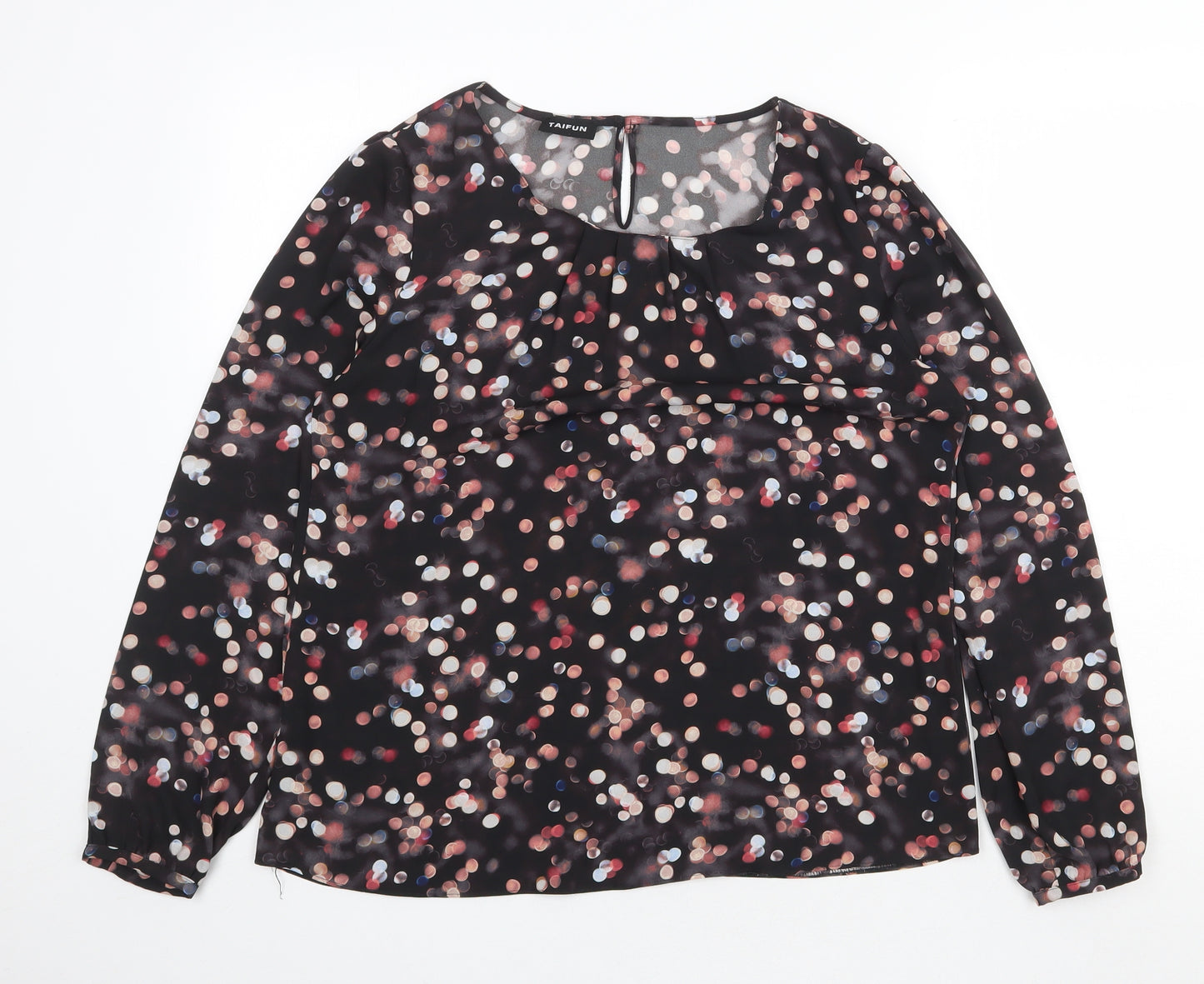 Taifun Womens Black Polka Dot Polyester Basic Blouse Size XL Boat Neck