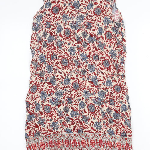 Beaute In The View Womens Red Floral Cotton A-Line Size M Round Neck Button