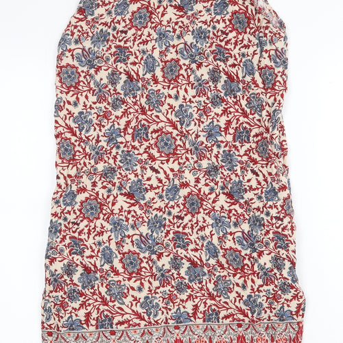 Beaute In The View Womens Red Floral Cotton A-Line Size M Round Neck Button