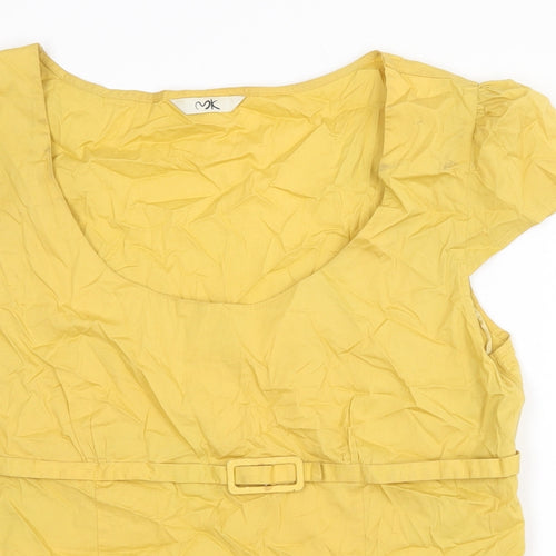 MK Womens Yellow Cotton Basic Blouse Size 18 Scoop Neck