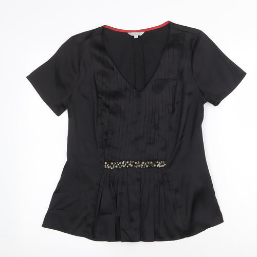 Per Una Womens Black Polyester Basic Blouse Size 10 V-Neck