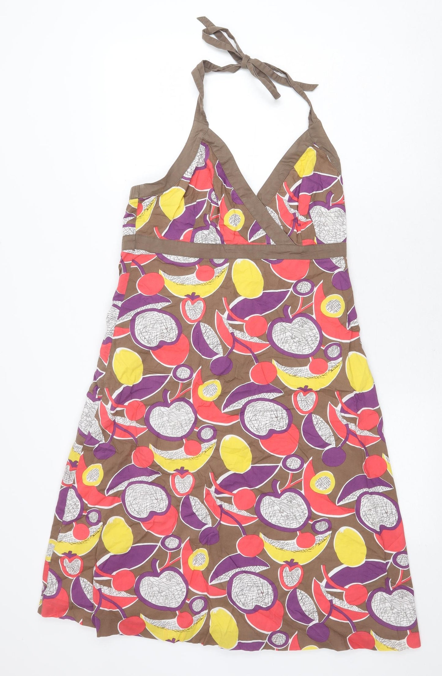 Boden Womens Multicoloured Geometric Cotton A-Line Size 12 Halter Zip