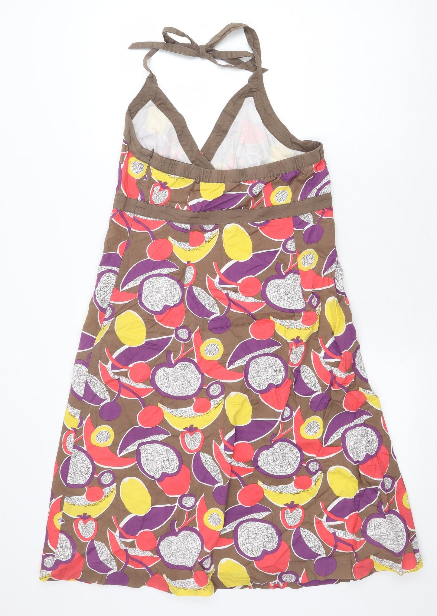 Boden Womens Multicoloured Geometric Cotton A-Line Size 12 Halter Zip