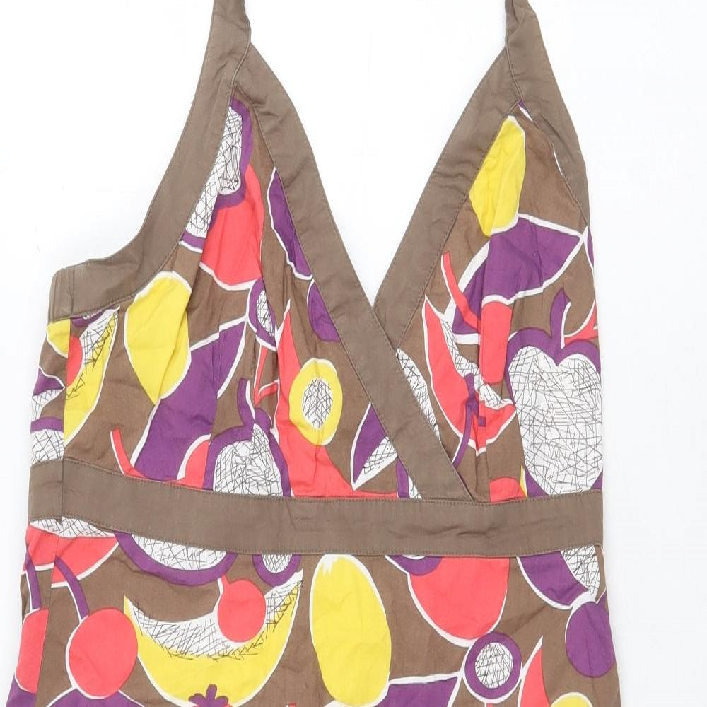 Boden Womens Multicoloured Geometric Cotton A-Line Size 12 Halter Zip