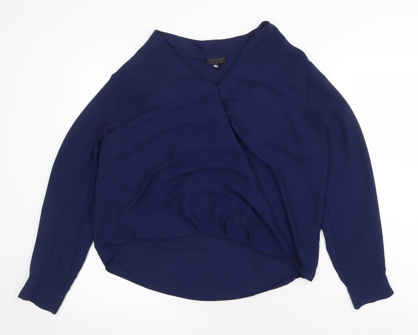 Topshop Womens Blue Polyester Basic Blouse Size 10 V-Neck