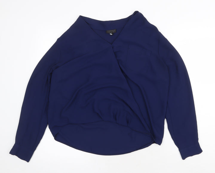Topshop Womens Blue Polyester Basic Blouse Size 10 V-Neck
