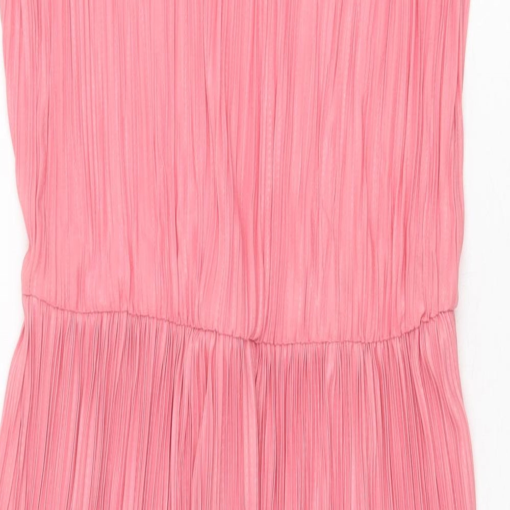 H&M Womens Pink Polyester Tank Dress Size M Scoop Neck Pullover - Plisse