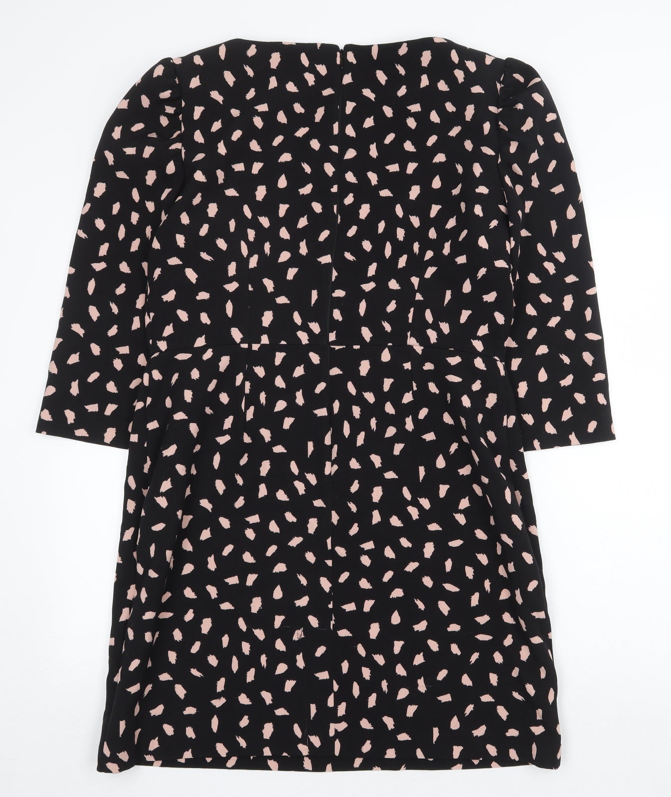 Warehouse Womens Black Geometric Cotton Sheath Size 14 Boat Neck Zip