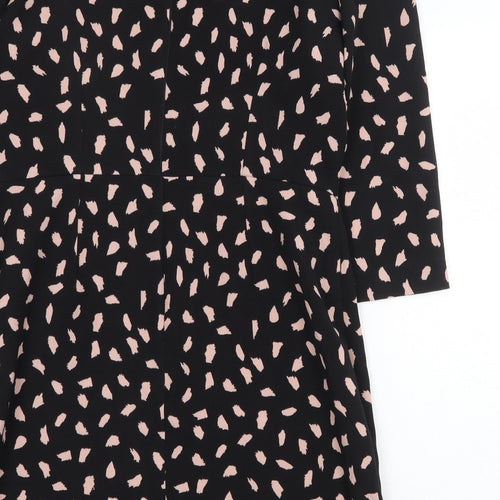 Warehouse Womens Black Geometric Cotton Sheath Size 14 Boat Neck Zip