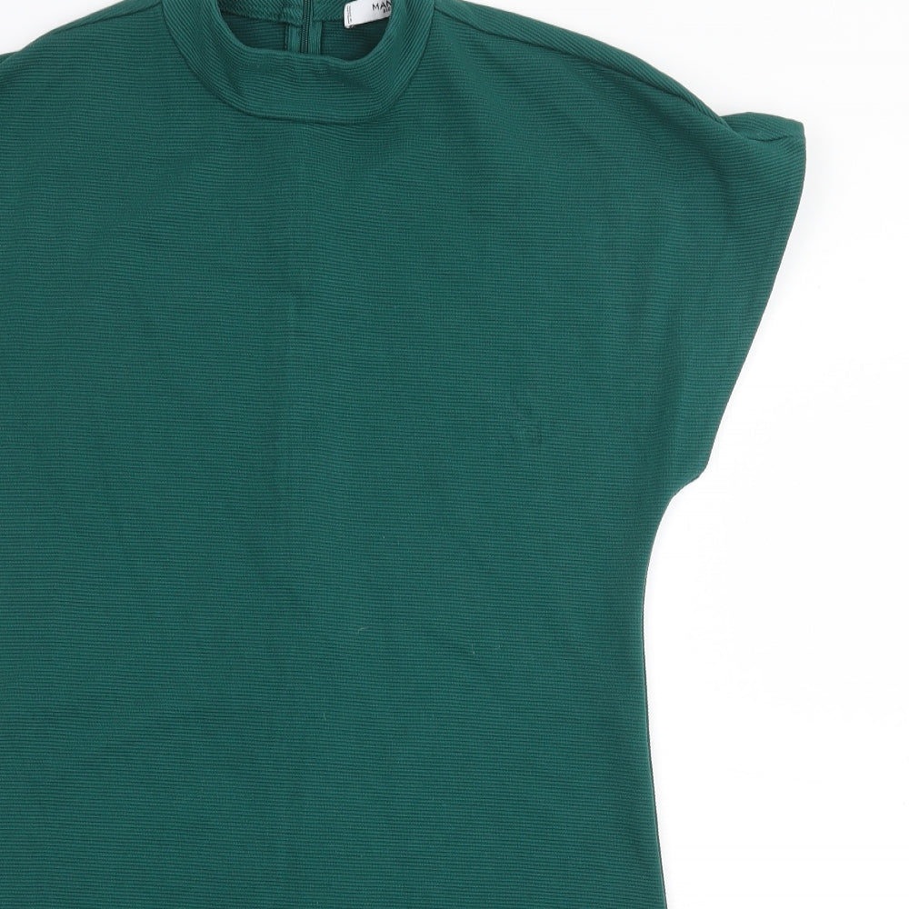 Mango Womens Green Cotton Shift Size XS Mock Neck Zip