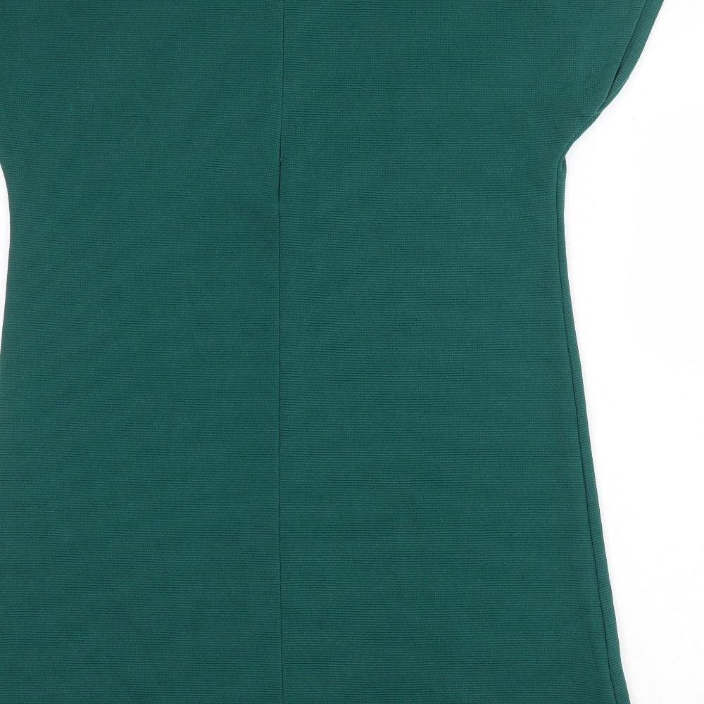 Mango Womens Green Cotton Shift Size XS Mock Neck Zip